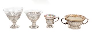 Three Sets of American Porcelain Bowl with Silver Holders