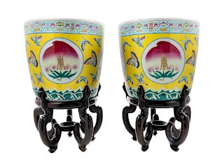A Pair of Chinese Porcelain Jardinieres and Stands