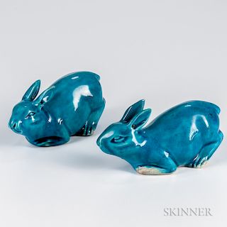 Pair of Export Turquoise-glazed Rabbits