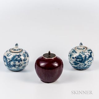 Three Miniature Porcelain Covered Jarlets