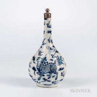 Blue and White Bottle with Metal Stopper