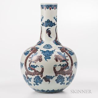Blue and Copper Red White-glazed Tianqiuping   Vase