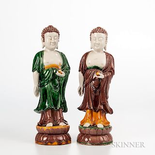 Pair of Sancai Figures of Buddha