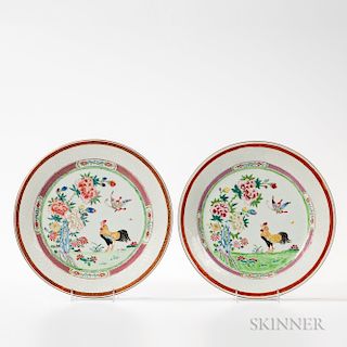 Pair of Famille Rose Rooster Dishes