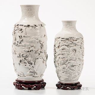 Two White-glazed Vases