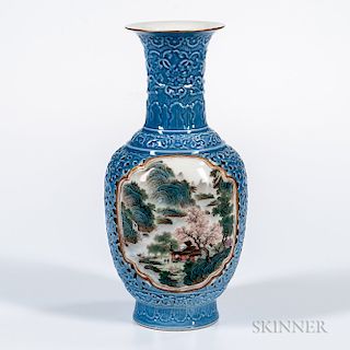 Reticulated Famille Rose Sky Blue Vase