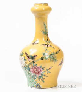 Yellow-ground Famille Rose Vase