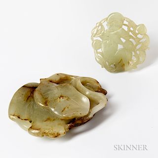 Jade Lotus and a Chalcedony Plaque