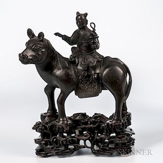 Bronze Donkey and Rider Censer and Cover