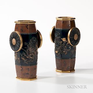 Pair of Mixed Metal Gilt-bronze and Gilt-silver Vases