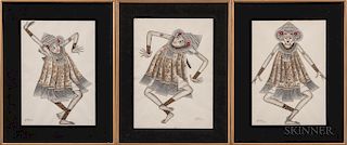 Three Paintings Depicting Tari Baris   Dancers