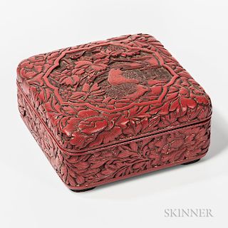 Carved Cinnabar Lacquered Box and Cover