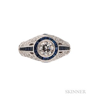 18kt White Gold, Sapphire, and Diamond Solitaire