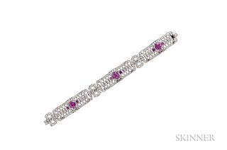 Platinum, Pink Sapphire, and Diamond Bracelet