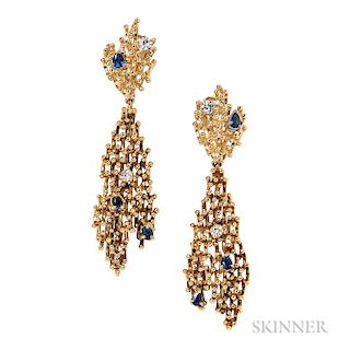 18kt Gold, Sapphire, and Diamond Day/Night Earclips