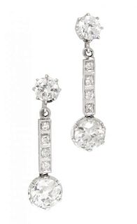 * A Pair of Art Deco Platinum and Diamond Drop Earclips, 4.20 dwts.