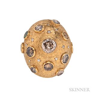 18kt Gold, Colored Diamond, and Diamond Dome Ring