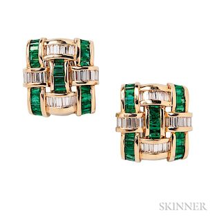 18kt Gold, Emerald, and Diamond Earclips, Charles Krypell