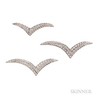 Suite of Three Platinum and Diamond "Seagull" Brooches, Tiffany & Co.