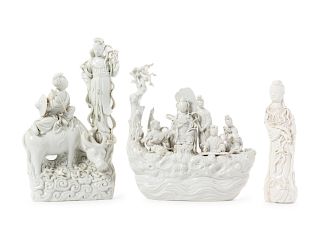 Three Blanc-de-Chine Porcelain Figural Groups
Tallest: Height 13 3/4 in., 35 cm. 