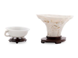 Two Blanc-de-Chine Porcelain Articles
Larger: height 2 1/4 in., 6 cm. 