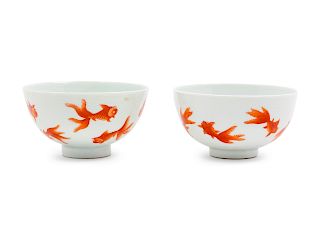 A Pair of Iron Red Decorated 'Goldfish' Porcelain Bowls
Diam 4 in., 10 cm. 