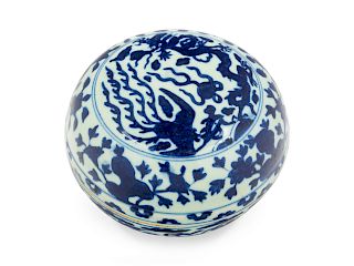 A Blue and White Porcelain Covered Box
Diam 5 7/8 in., 15 cm. 