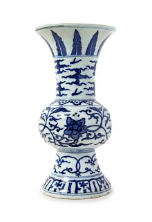 A Blue and White Porcelain Gu Vase
Height 13 3/8 in., 34 cm. 