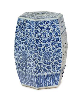 A Blue and White Porcelain Garden Stool
Length 12 x height 19 in., 30 x 48 cm. 