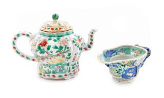 Two Famille Verte Porcelain Articles
Teapot: height 4 1/2 in., 11 cm. 