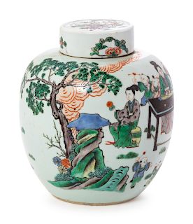 A Famille Verte Porcelain Covered Jar
Overall: height 10 in., 25 cm. 