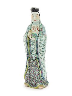 A Large Famille Verte Porcelain Figure of Guanyin
Height 22 in., 56 cm. 