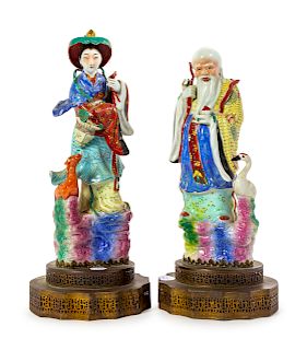 Two Famille Rose Porcelain Figures of Daoist Immortals
Tallest figure: height 13 1/2 in., 34 cm. 