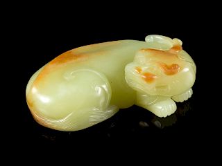 A Yellow Jade Figure of a Mythical Beast
width 3 1/4 in., 8 cm. 