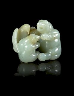 A Pale Celadon Jade 'Bears and Eagle' Group
Length 2 1/2 in., 6 cm. 