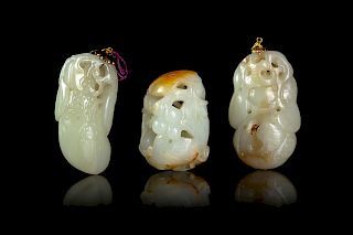 Three Pale Celadon Jade Carvings
Largest: length 2 1/4 in., 6 cm. 