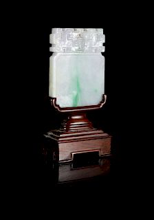 A Light Lavender and Apple Green Jadeite Pendant
Height 2 3/8 in., 6 cm. 