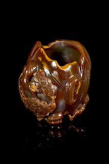 A Carved Agate Brushpot, Bitong
Height 5 1/2 in., 14 cm. 