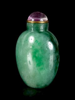 An Apple Green Jadeite Snuff Bottle
Height 2 3/8 in., 6 cm. 