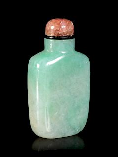 An Apple Green and Celadon Jadeite Snuff Bottle
Height 2 3/8 in., 6 cm. 