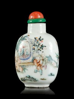 A Famille Rose Porcelain Snuff Bottle
Height 2 3/8 in., 6 cm. 