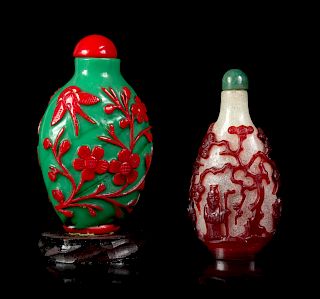 Two Red Overlay Glass Snuff Bottles
Larger: 3 1/4 in., 8 cm. 