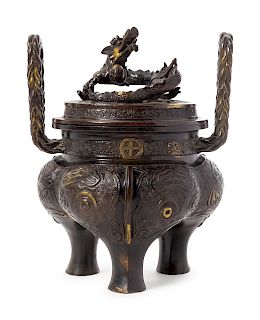 A Bronze Incense Burner and Cover
Height 9 1/4 in., 24 cm. 
