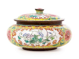 A Canton Enamel on Copper Covered Jar
Height 4 in., 10 cm. 