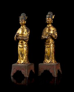 A Pair of Gilt Bronze Figures of Officials
Height 9 3/4 in., 25 cm. 
