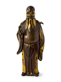 A Parcel-Gilt Bronze Figure of Shoulao
Height 5 1/2 in., 14 cm. 