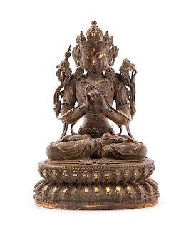 A Parcel Gilt Bronze Figure of Bodhisattva
Height 8 1/2 in., 22 cm.