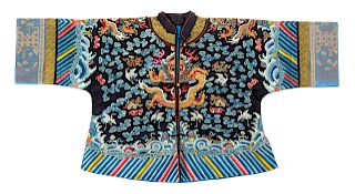 A Blue Ground Embroidered Silk Dragon Robe