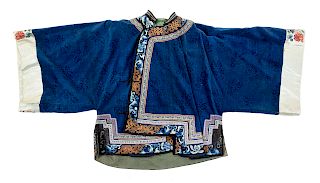 A Blue Ground Silk and Velvet Lady's Jacket
Length 29 1/2 in., 75 cm.