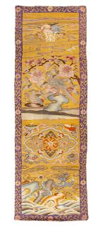 A Yellow Ground Kesi Silk Panel
59 1/2 height x 19 1/2 width in., 151 x 50 cm.